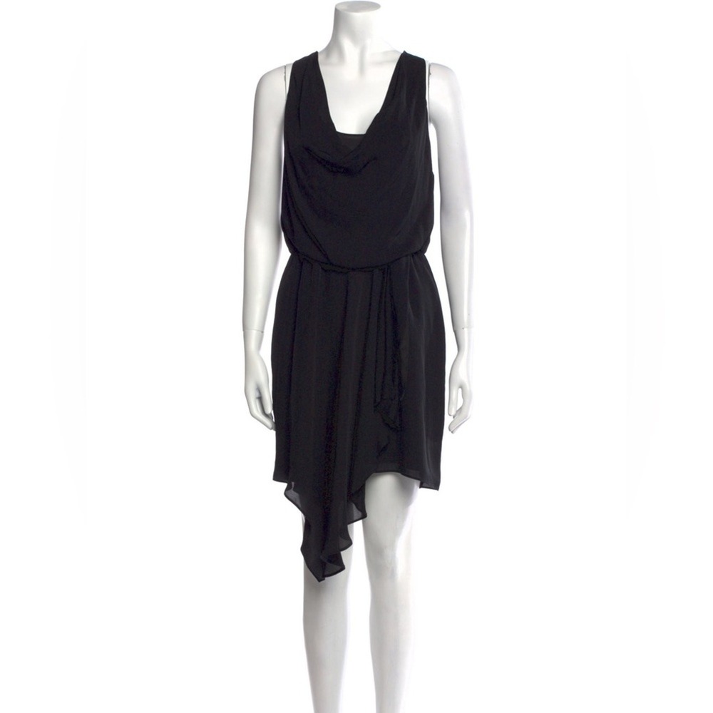 Joie Black Silk Cowl Neck Asymmetrical Handkerchief Hem Dress XS